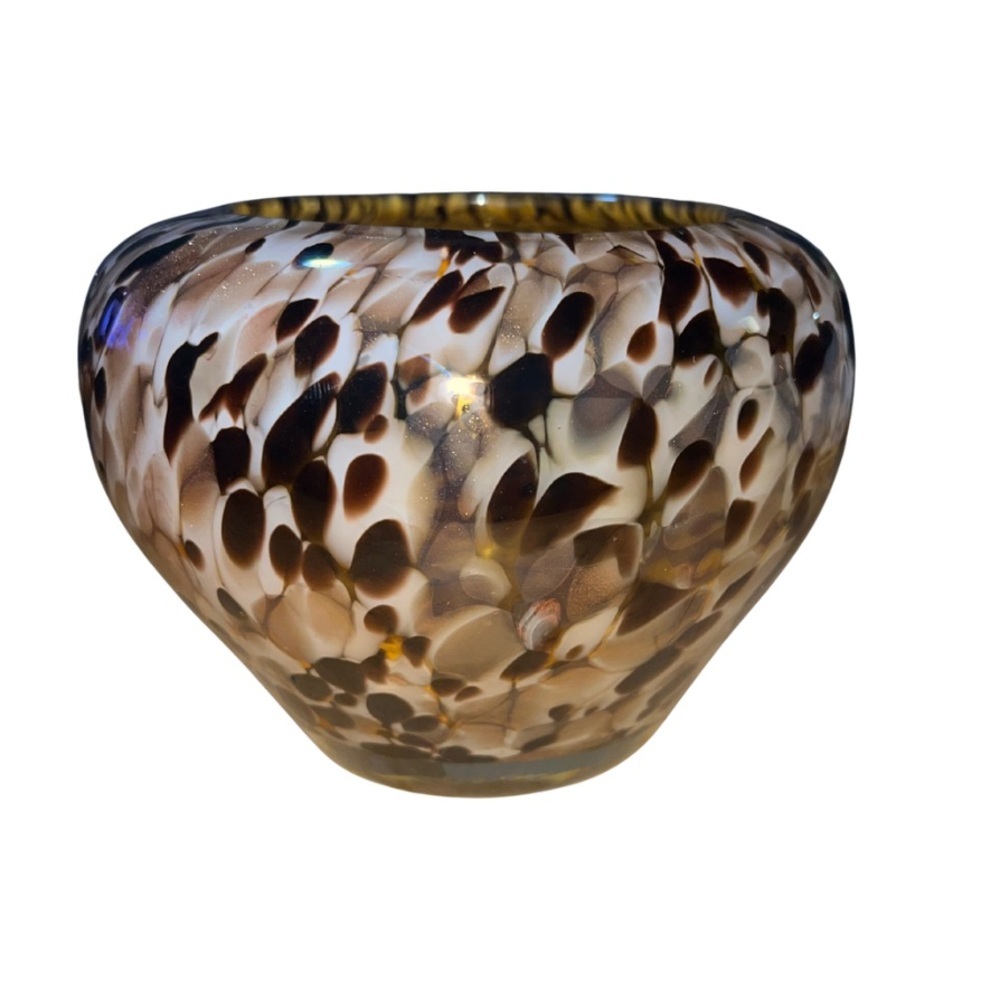 Vintage Murano Style Hand Blown Leopard Tortoiseshell Art Glass Vase Bowl - Picture 2 of 6